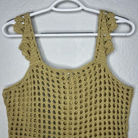 Metro 7 Vintage Gold Reflective Crochet Tank Women’s Cardigan Top 90’s Sz XL - Picture 6 of 10